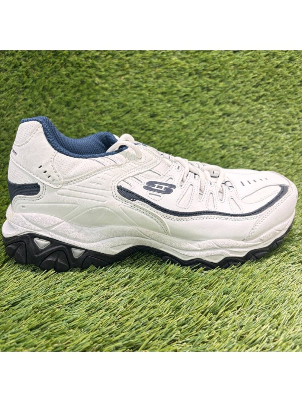 Skechers After Burn Memory Fit Mens Size 9EEE White Blue Athletic Shoes Sneakers